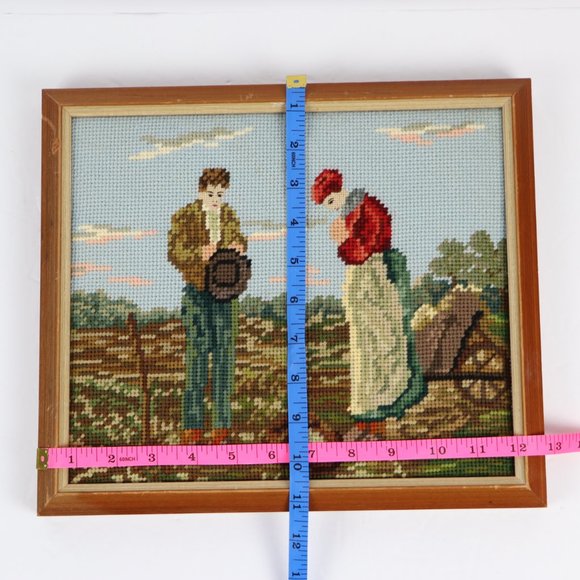 Set 2 Vintage Needlepoint The Gleaners The Angelus Jean-Francois Millet Framed - Picture 12 of 12